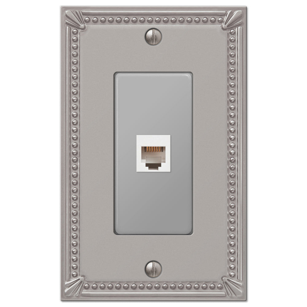 Imperial Bead Brushed Nickel Cast - 1 Phone Jack Wallplate