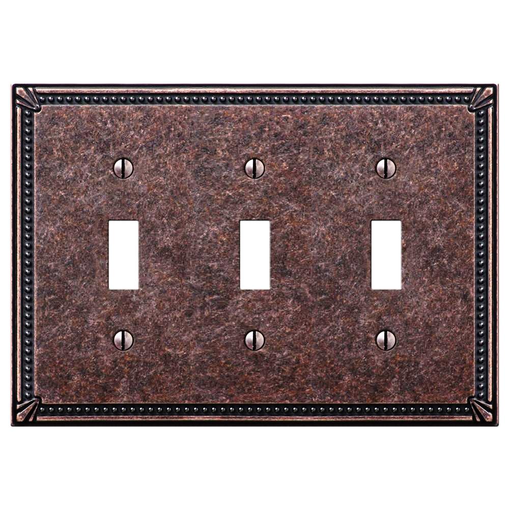 Imperial Bead Tumbled Aged Bronze Cast - 3 Toggle Wallplate