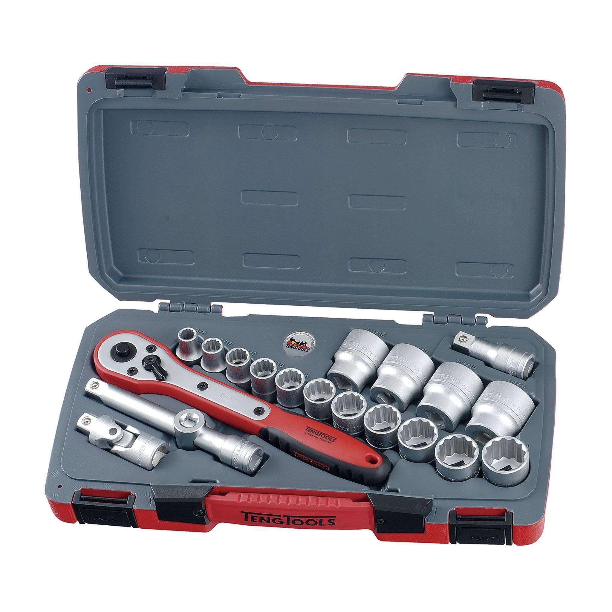 Teng Tools 20 Piece 1/2 Inch Drive 12 Point SAE Socket Set (3/8 to 1-1/4 Inch) - T1220AF