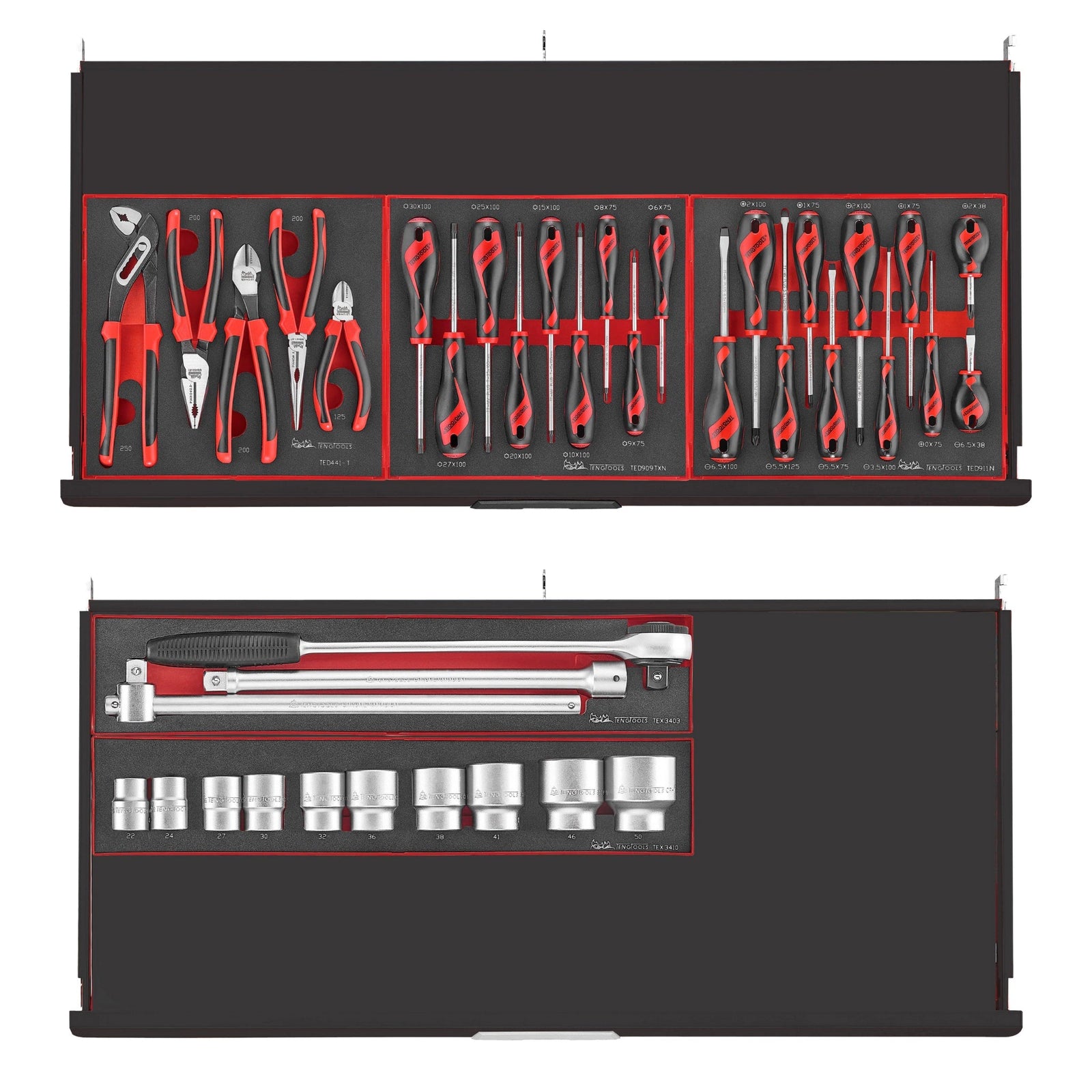 Teng Tools 447 Piece 'Limited Edition' Black 37 Inch Wide 8 Drawer Roller Cabinet Workstation Tool Kit - TCEMM637NBK-BUILD