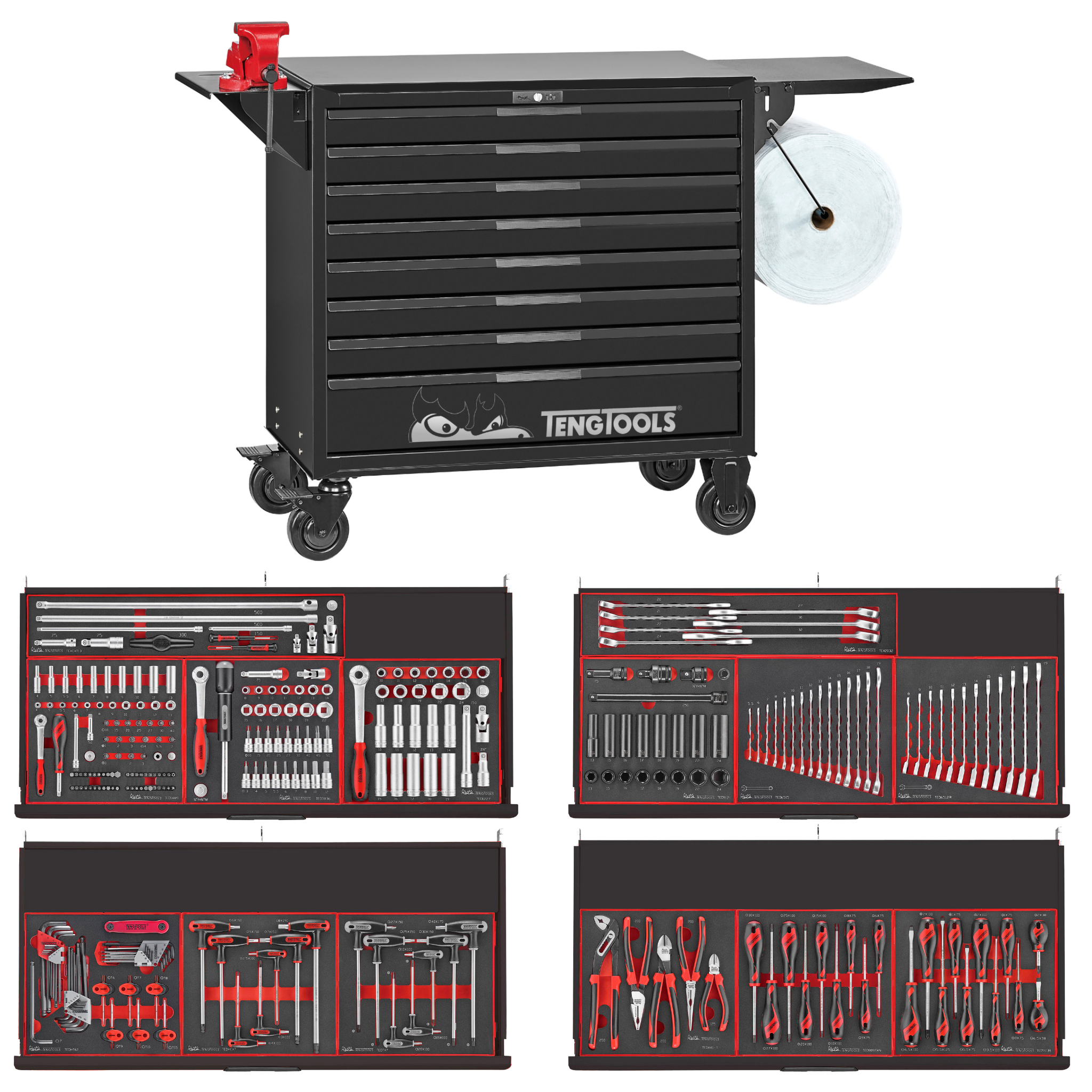 Teng Tools 447 Piece PRO35 37 Inch Wide EVA Foam Black Roller Cabinet Workstation Tool Kit - TCEMM637NBK-BUILD