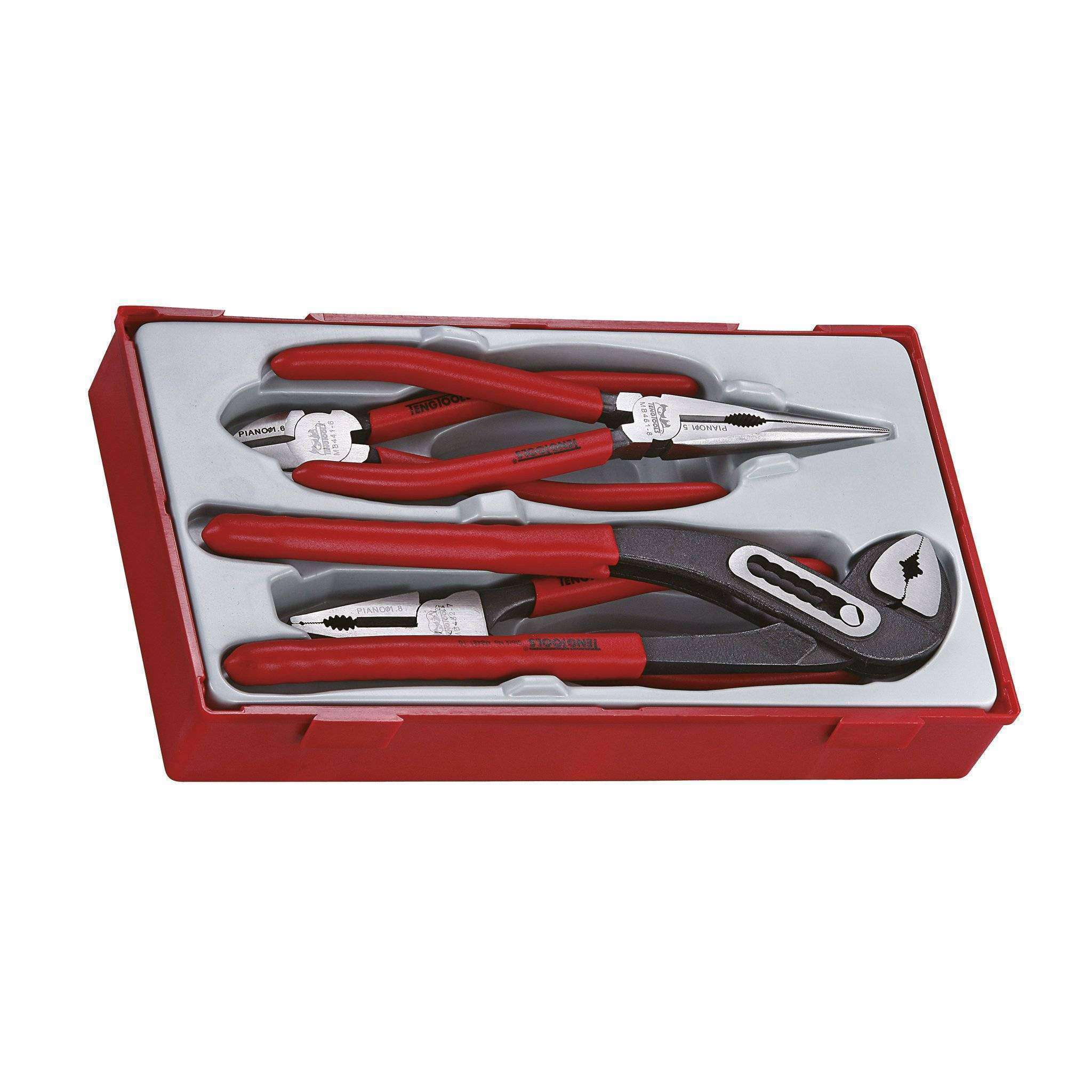 Teng Tools 4 Piece Plier Set Tool Tray (Side Cutters, Linesman, Long Nose, Slip Joint) - TT440