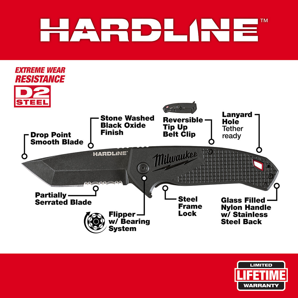 Navaja de bolsillo Milwaukee 48-22-1998 con hoja dentada HARDLINE™ de 3 pulgadas