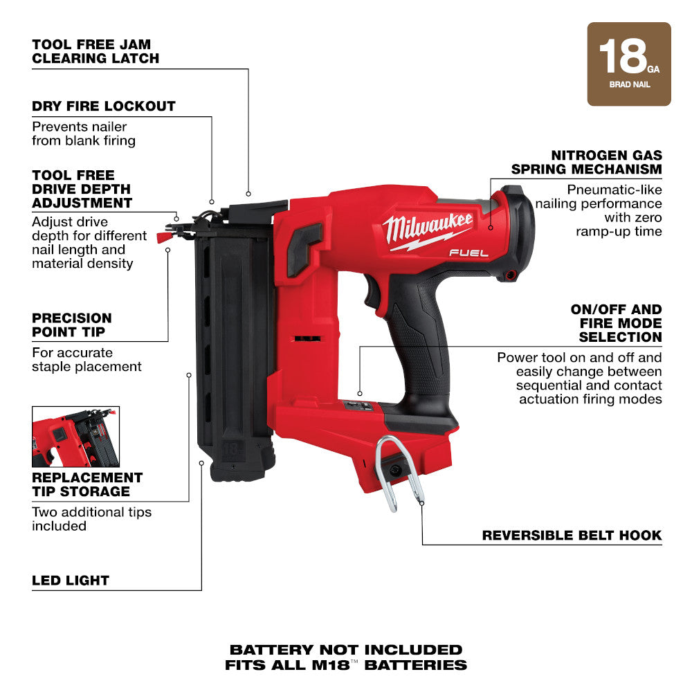 Milwaukee 2746-20 M18 FUEL™ 18 Gauge Brad Nailer