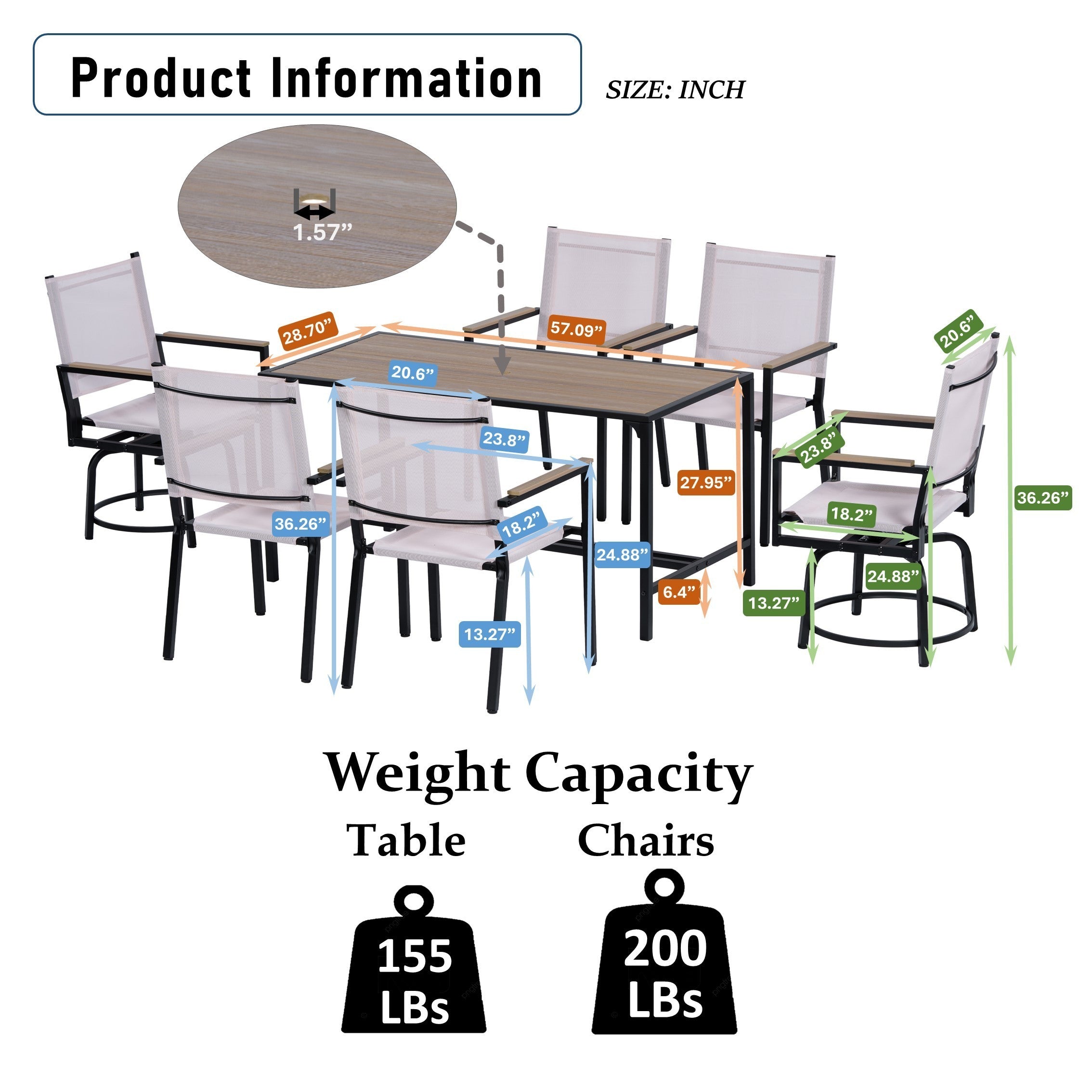 Walker Edison | Weather Proof 7 Piece Outdoor Dining Set