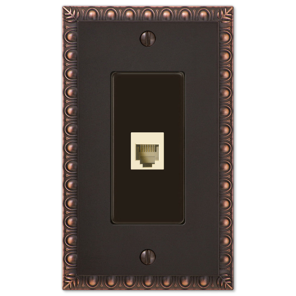 Egg & Dart Aged Bronze Cast - 1 Phone Jack Wallplate