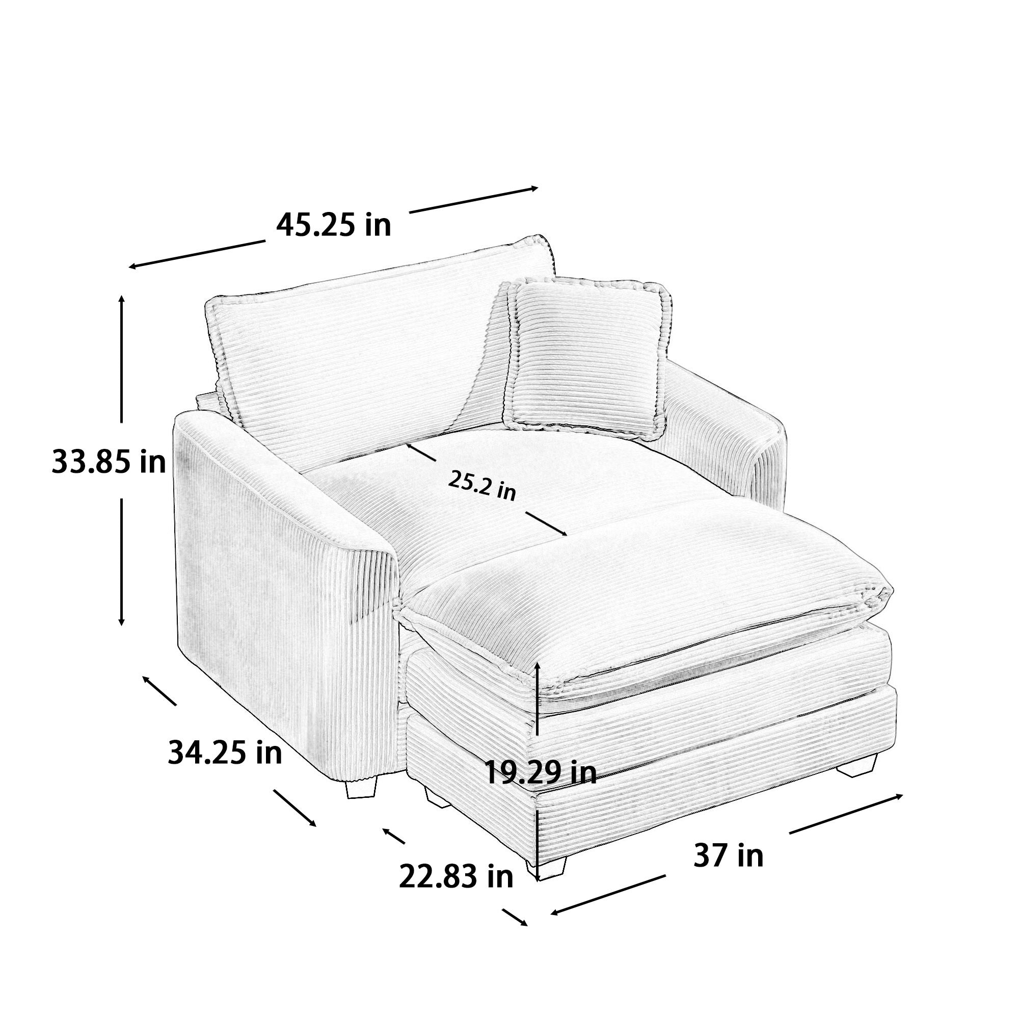 Walker Edison | Corduroy Deep Seat Cloud Accent Chair with Ottoman Set