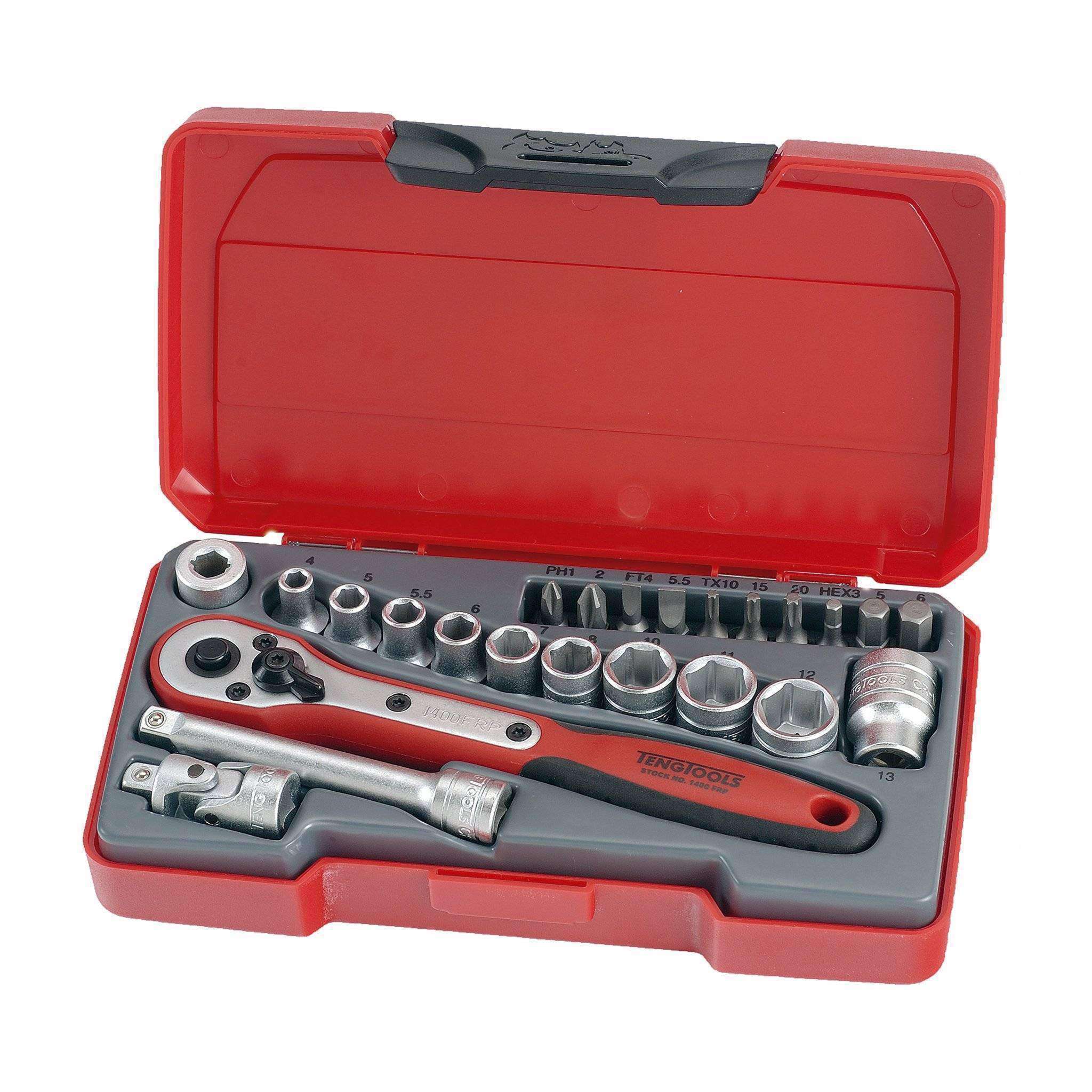 Teng Tools 24 Piece 1/4 Inch Drive 6 Point Metric Regular/Shallow Socket Set (4mm - 13mm) - T1424