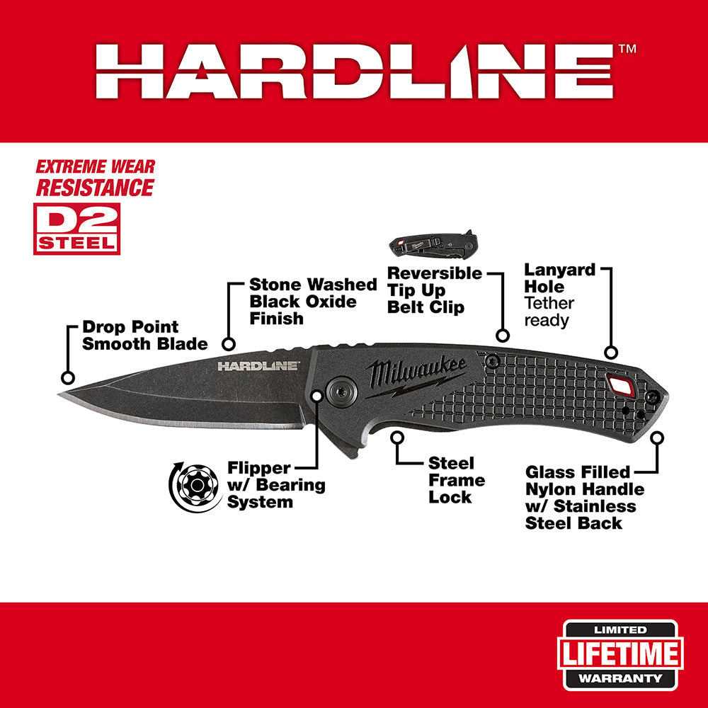 Milwaukee 48-22-1997 2.5 in. HARDLINE™ Smooth Drop Point Blade Pocket Knife