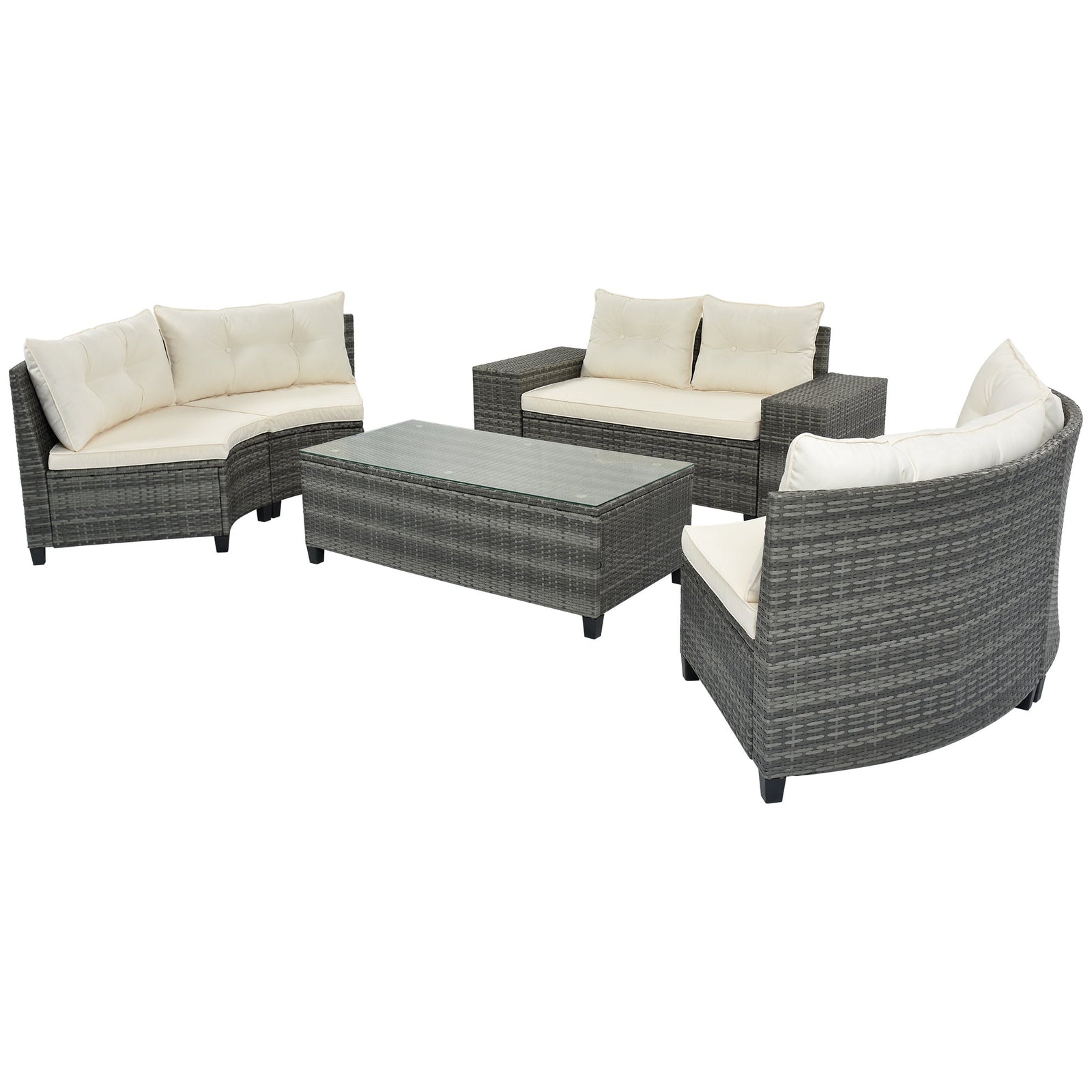 Walker Edison | 8-pieces Outdoor Wicker Round Sofa Set