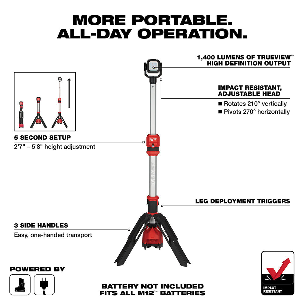 Torre de luz de doble potencia Milwaukee 2132-20 M12™ ROCKET™