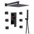 12-Inch or 16-Inch Matte Black Rain Showers with 3-Way Anti-Scald Digital Display Valve, Trim, and 6 Body Jets