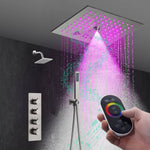 12" Brushed Nickel Thermostatic Shower Faucet: 3-Way Control, LED, Bluetooth Music, Regular Head