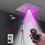 12" Brushed Nickel Thermostatic Shower Faucet: 3-Way Control, LED, Bluetooth Music, Regular Head