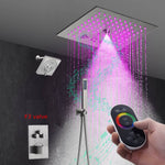 12" Brushed Nickel Thermostatic Shower Faucet: 3-Way Control, LED, Bluetooth Music, Regular Head