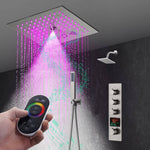 12" Brushed Nickel Thermostatic Shower Faucet: 3-Way Control, LED, Bluetooth Music, Regular Head