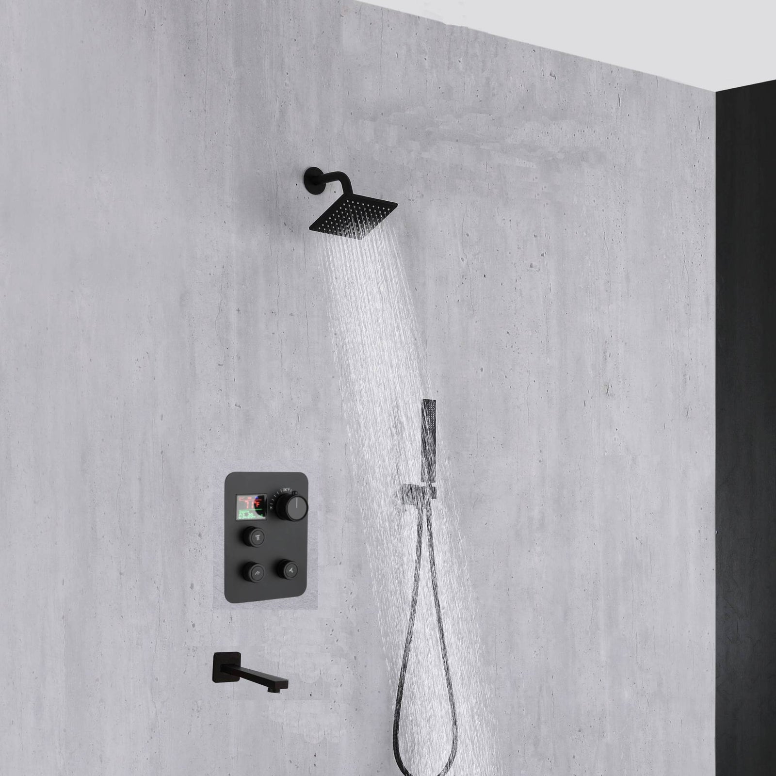 12-inch or 16-inch Wall Mount Matte Black Rain Shower Head with Thermostatic Faucet and Tub Spout - Immerse in a Blissful Shower Experience