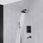 12-inch or 16-inch Wall Mount Matte Black Rain Shower Head with Thermostatic Faucet and Tub Spout - Immerse in a Blissful Shower Experience