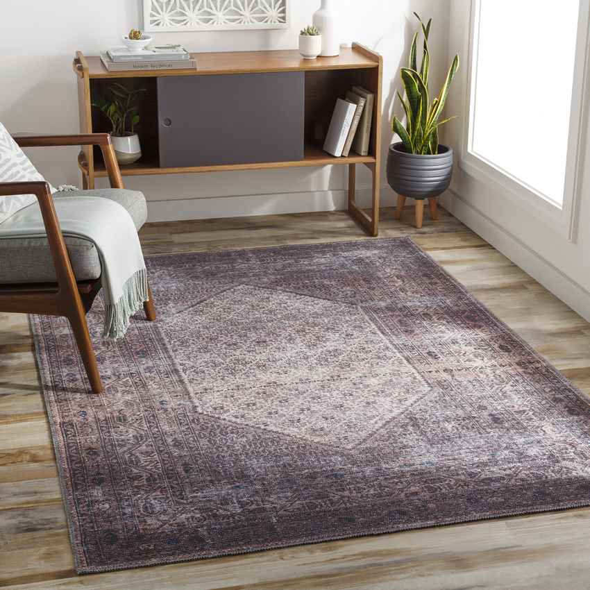 Hayri Traditional Plum Washable Area Rug