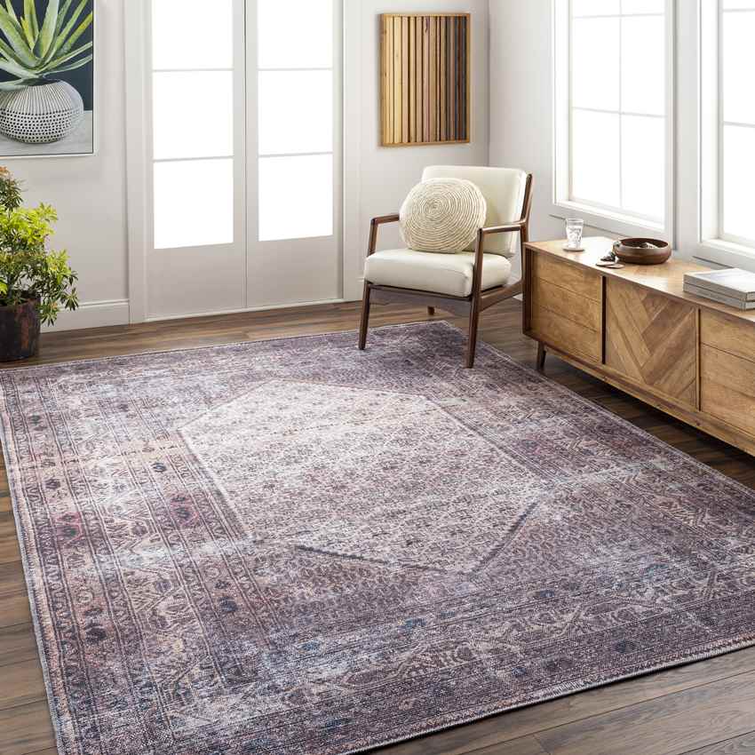 Hayri Traditional Plum Washable Area Rug