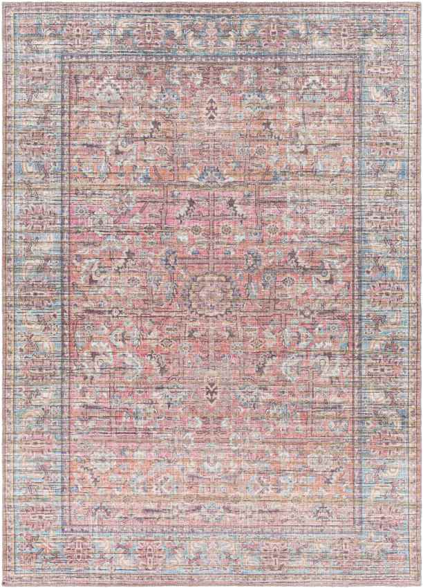 Mauckport Traditional Coral Washable Area Rug