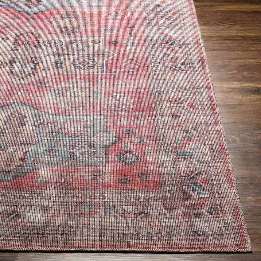 Merom Traditional Pastel Pink Washable Area Rug