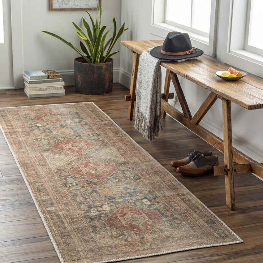 Episkopi Traditional Rust Washable Area Rug