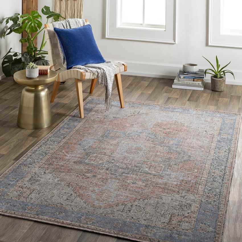 Fyllia Traditional Burnt Orange Washable Area Rug