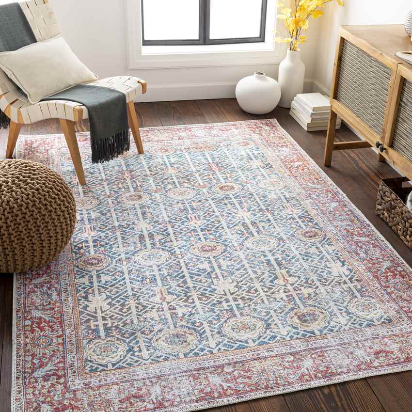 Gillett Grove Traditional Teal Washable Area Rug