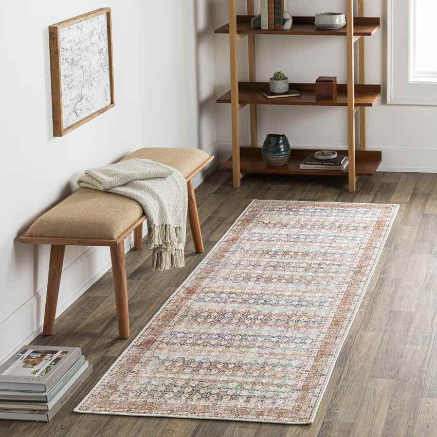 Goldfield Traditional Light Orange Washable Area Rug