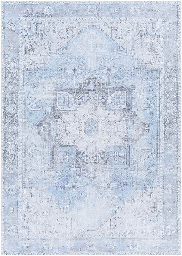 Alfombra tradicional lavable con diseño de mandala en color azul hielo de Nora