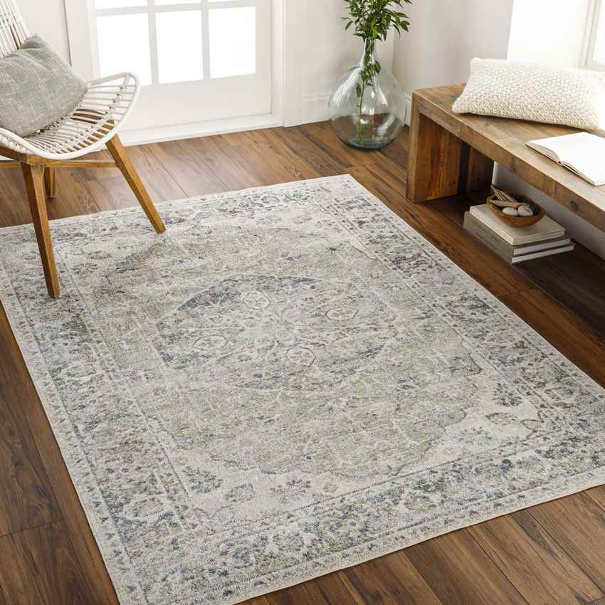 Edmonson Traditional Olive/Dark Blue Washable Area Rug