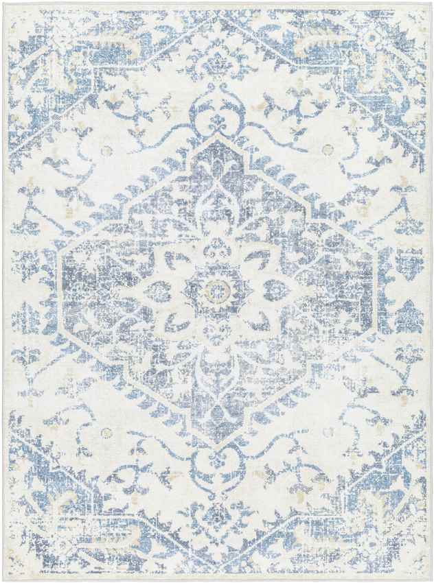 Eman Traditional Denim Blue Washable Area Rug