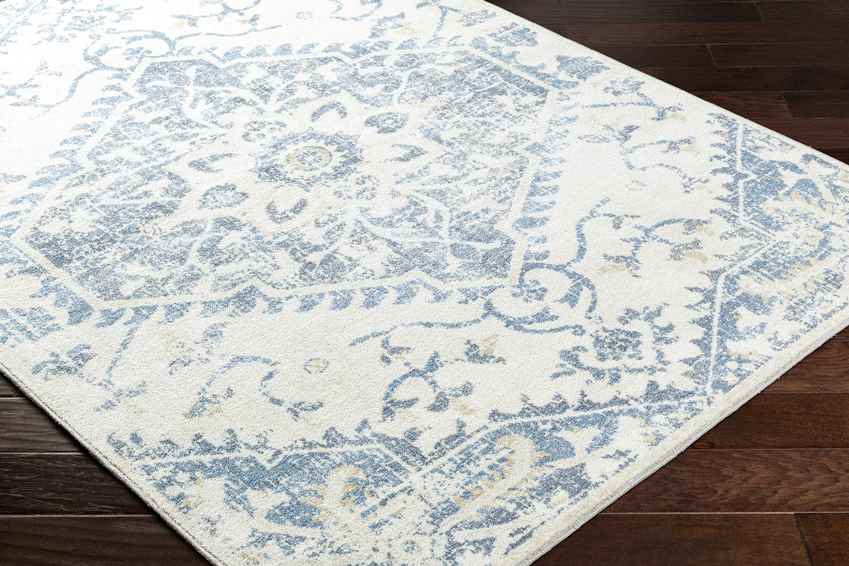 Eman Traditional Denim Blue Washable Area Rug