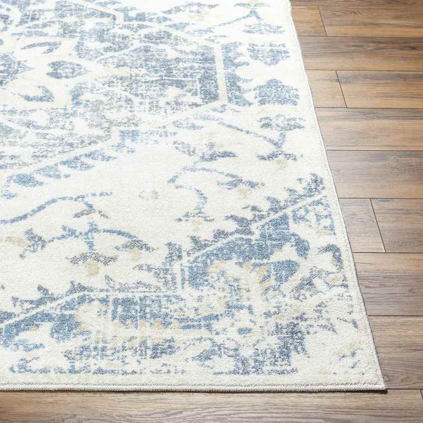 Eman Traditional Denim Blue Washable Area Rug