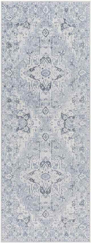 Moya Traditional Denim Blue Washable Area Rug