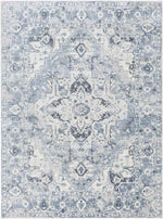 Moya Traditional Denim Blue Washable Area Rug