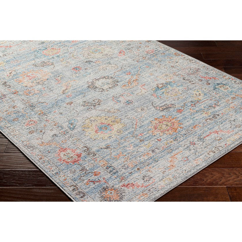 Carli Traditional Denim/Charcoal Washable Area Rug