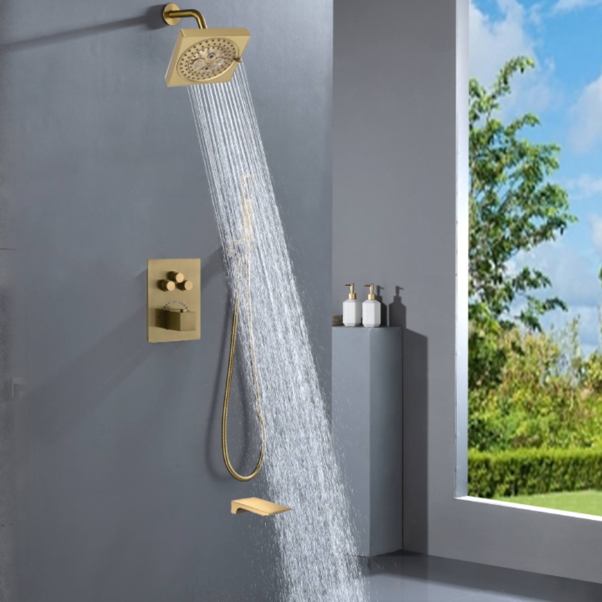 12-inch Or 16-inch Or 6'' Wall-Mount Brushed Gold 3-Way Thermostatic Shower Valve System: Versatile Functionality and Stunning Design