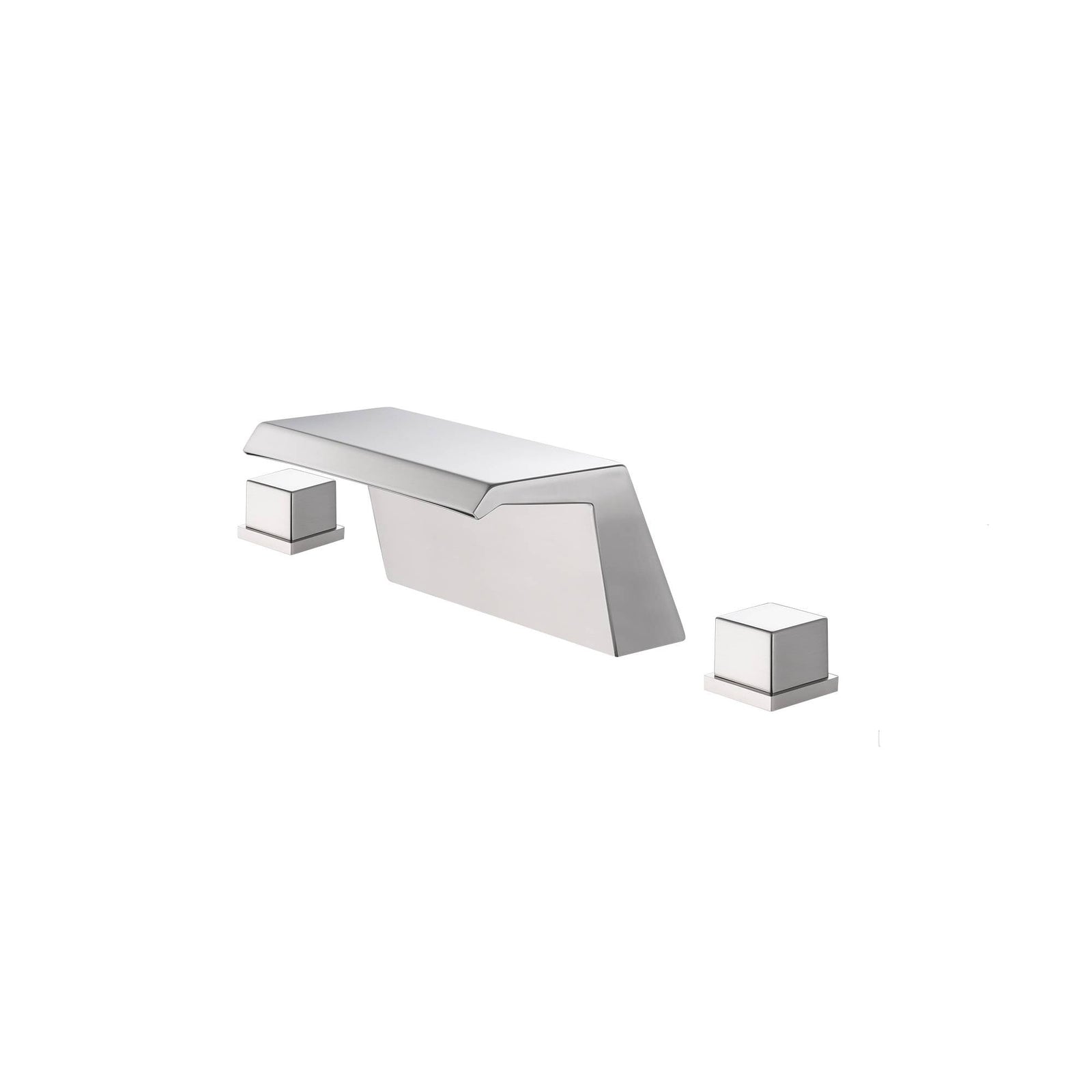 Brushed nickel waterfall tub faucet with hot and cold mixer.