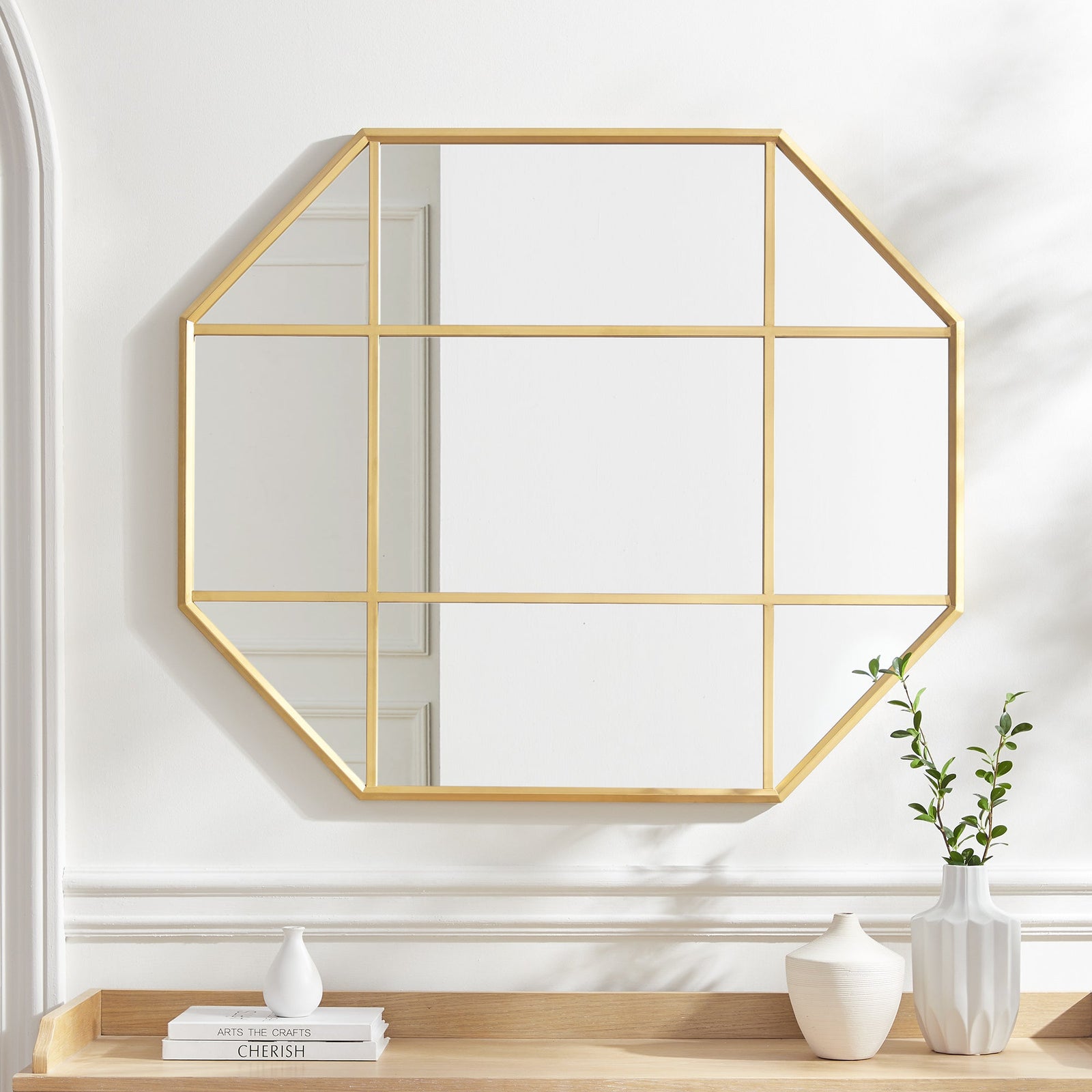 Metal and Glass Windowpane Mirror