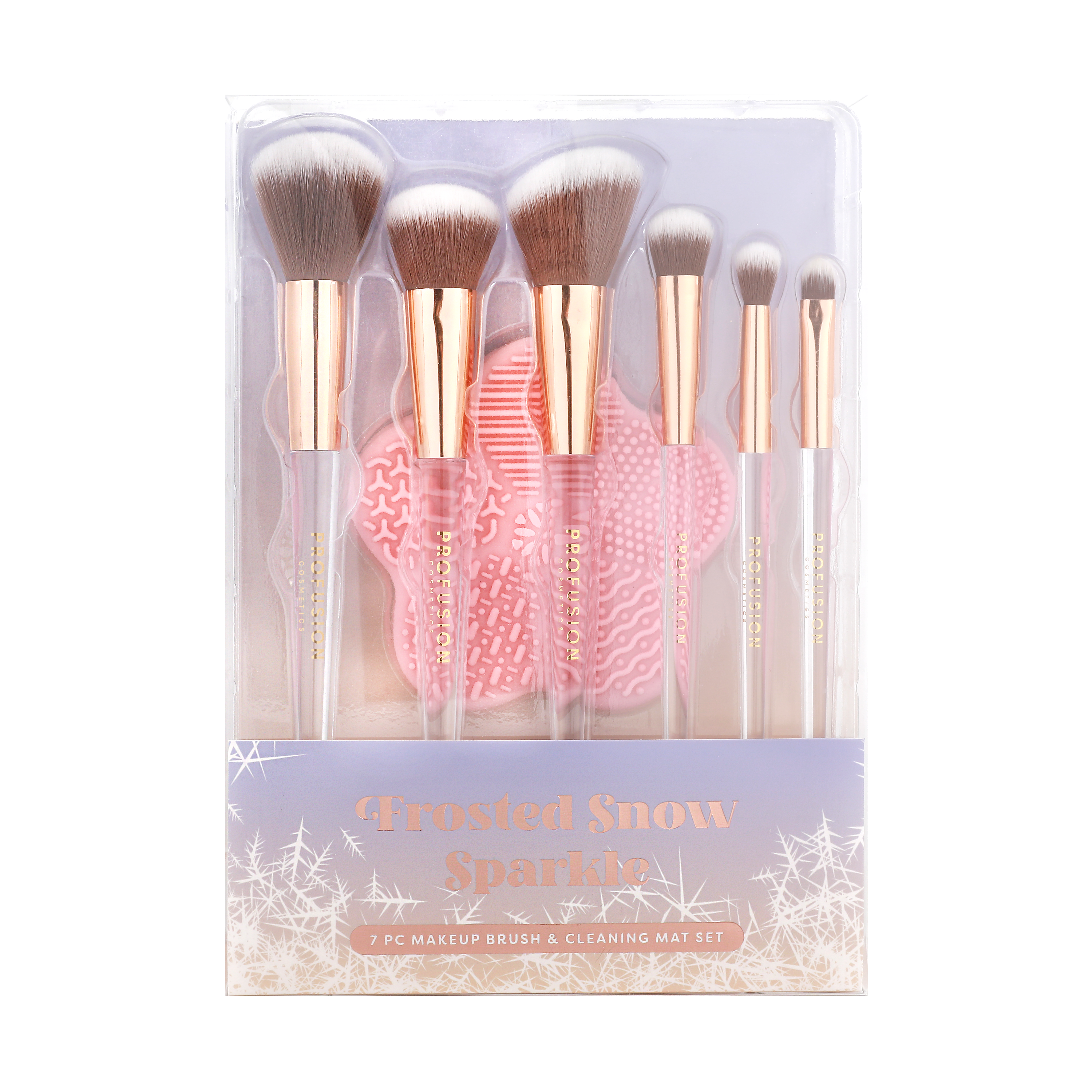 Frosted Snow Sparkle | 7 PC Makeup Brush & Cleaning Mat Set