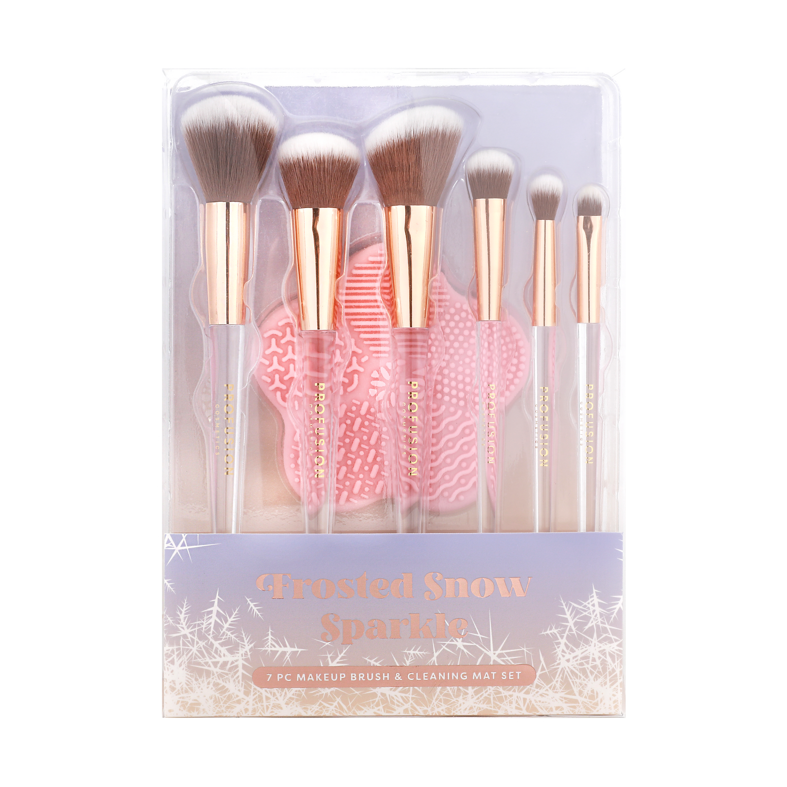 Frosted Snow Sparkle | 7 PC Makeup Brush & Cleaning Mat Set