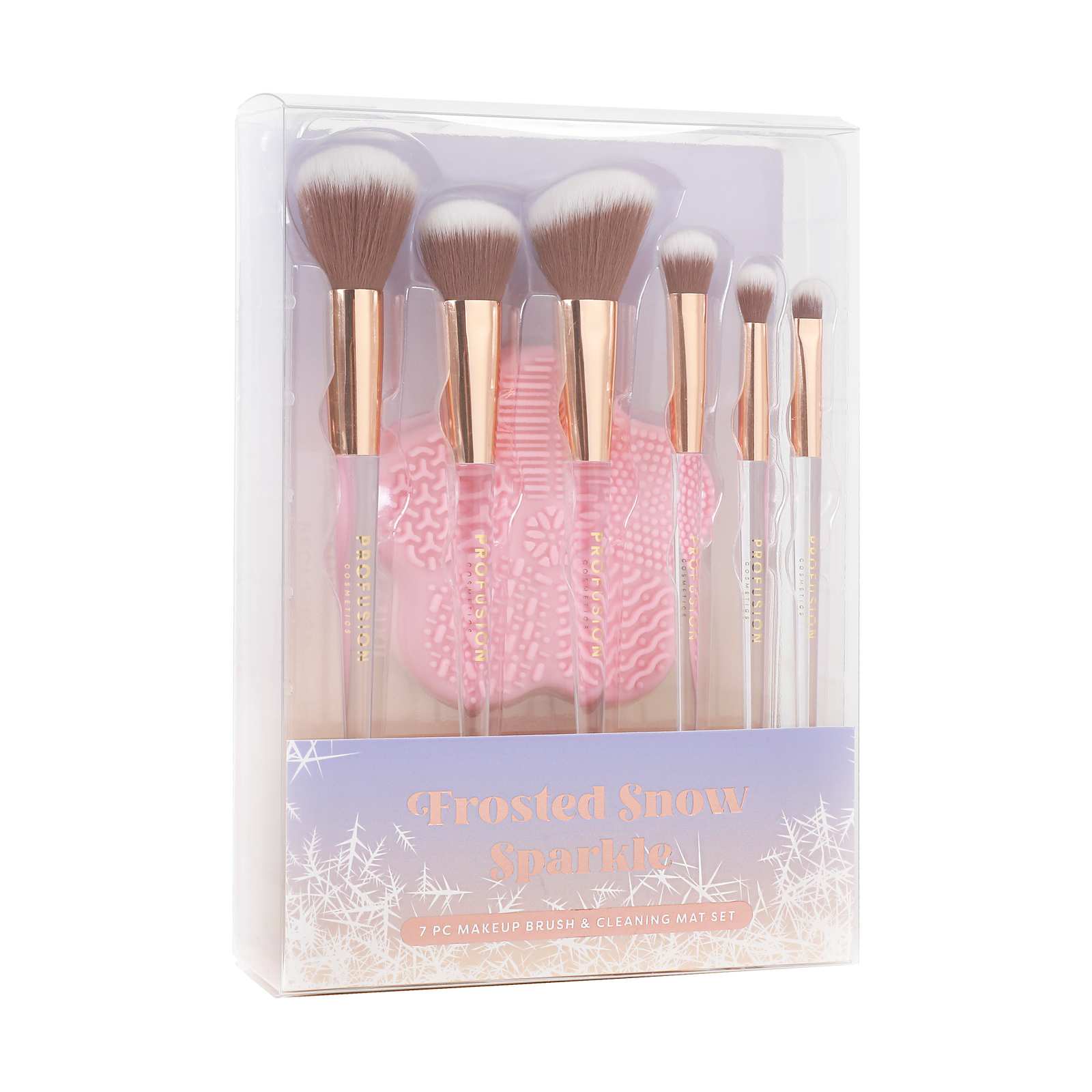 Frosted Snow Sparkle | 7 PC Makeup Brush & Cleaning Mat Set