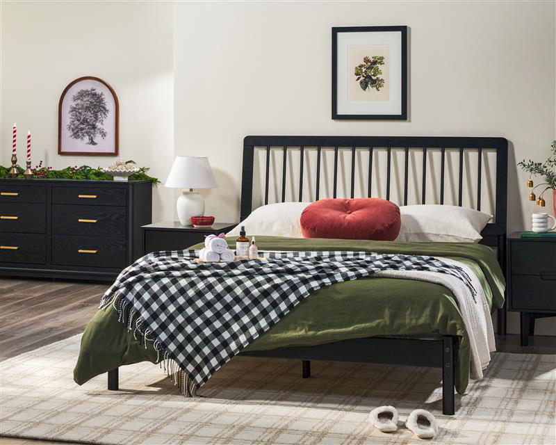 Cama Mid-Century Modern Solid Wood Spindle Bedframe