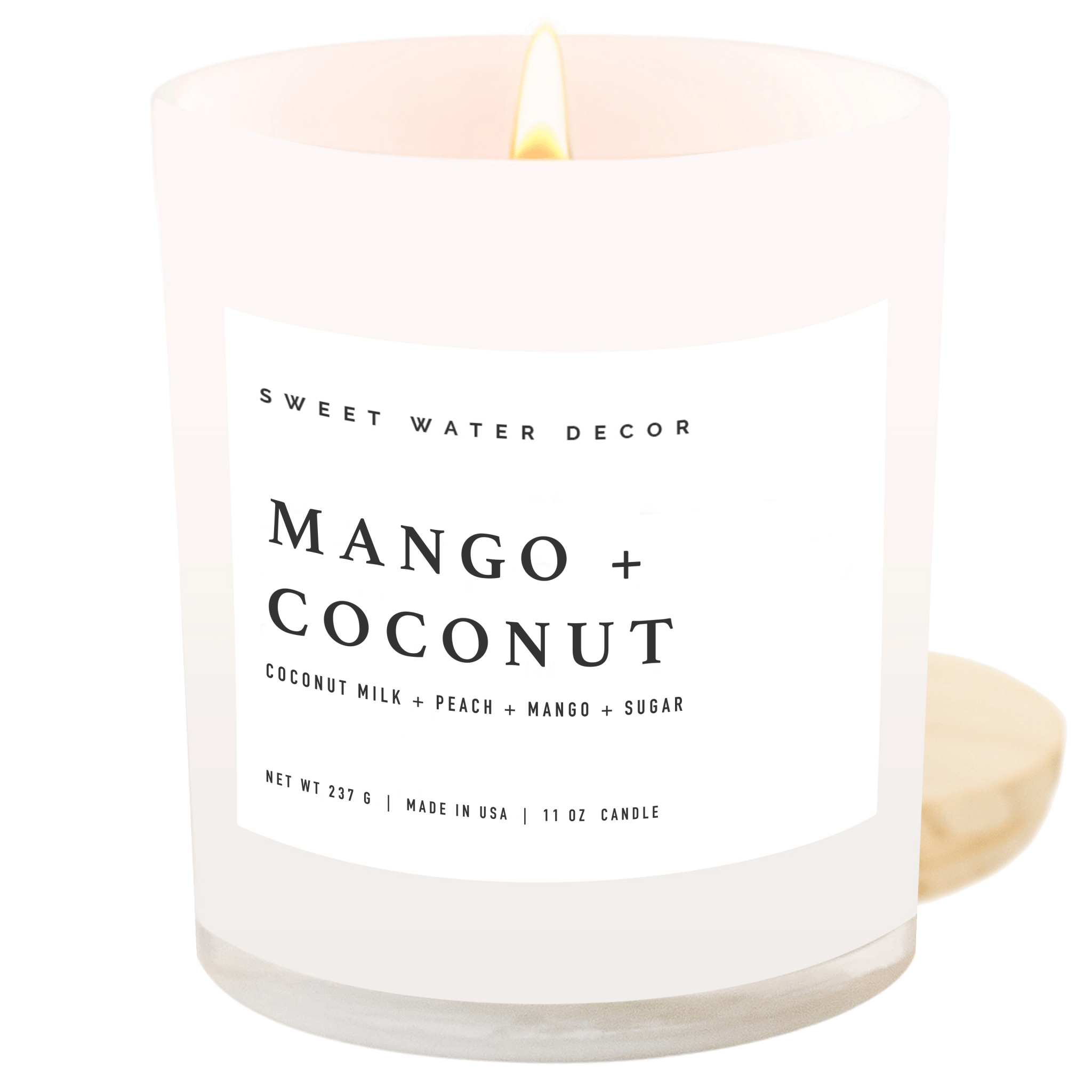 Vela de soja con sabor a mango y coco, frasco blanco, 11 oz