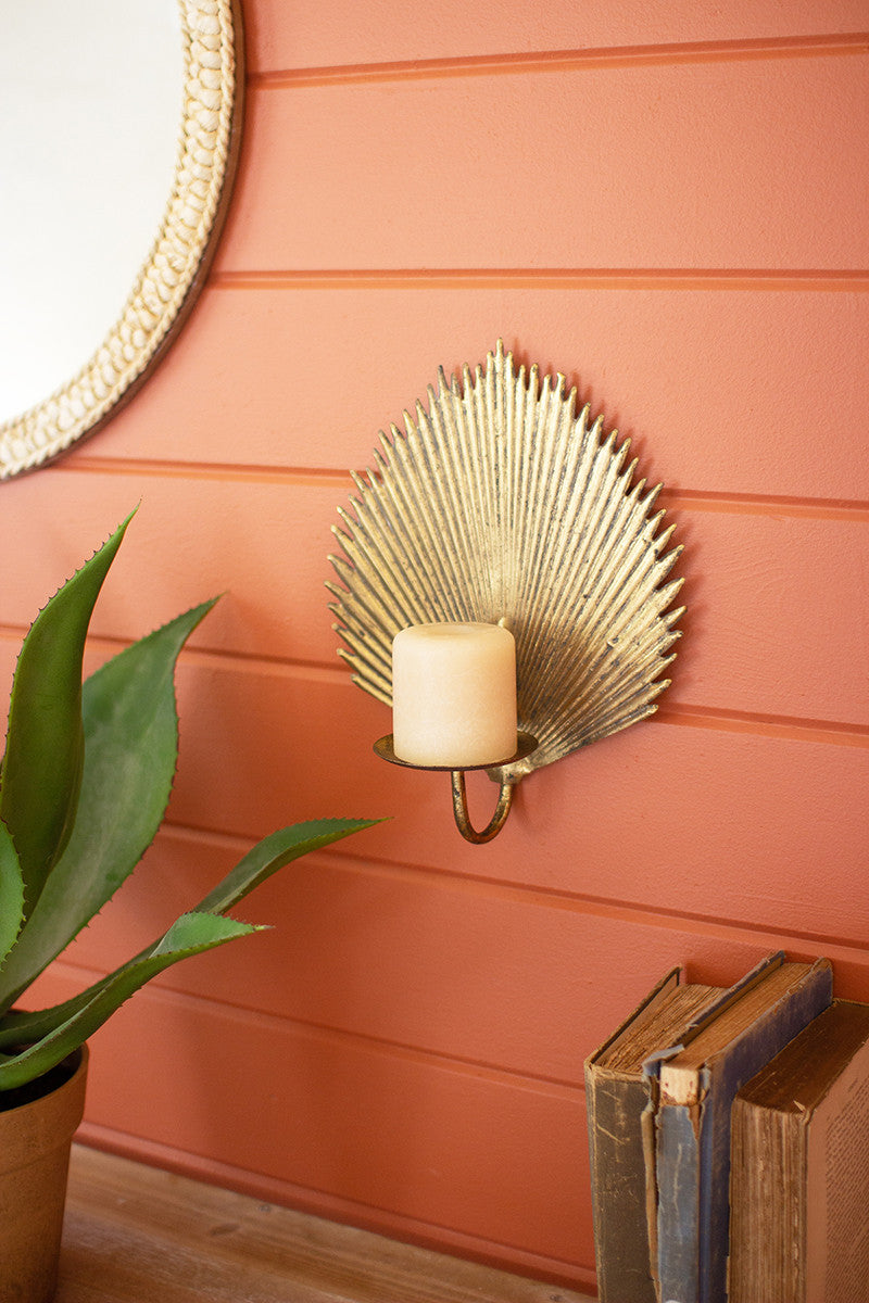 Antique Brass Palm Leaf Candle Sconce