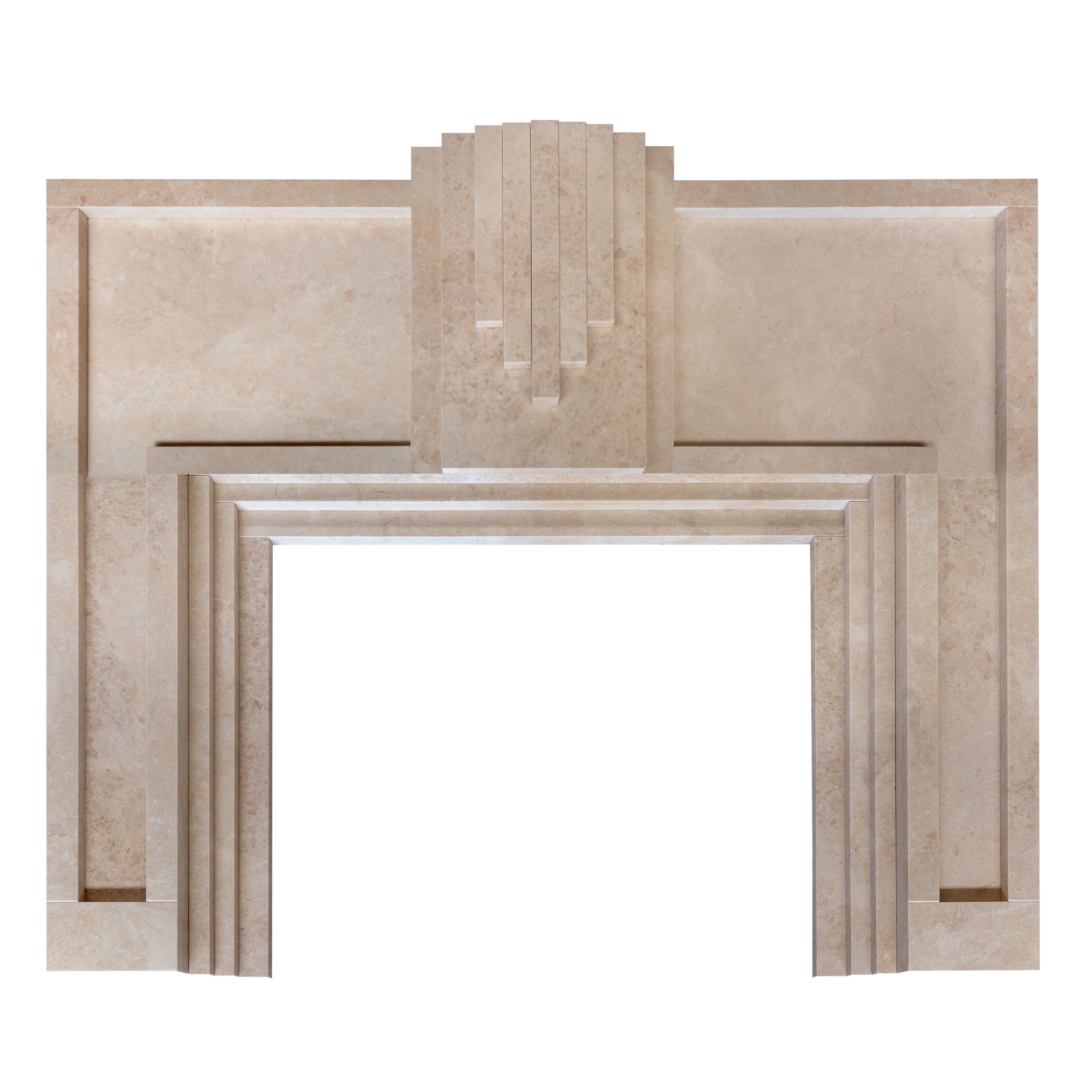 Cappuccino Beige Marble Hand-carved Art Deco Fireplace Mantel Polished (W)70" (L)74"