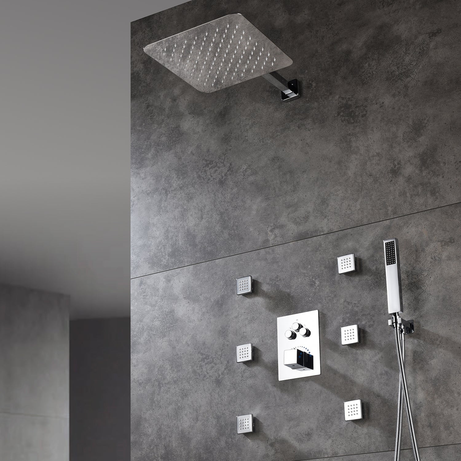 Chrome Thermostatic Shower System  3-Way Functionality & Includes 6 Body Jets for Simultaneous and Separate Operation