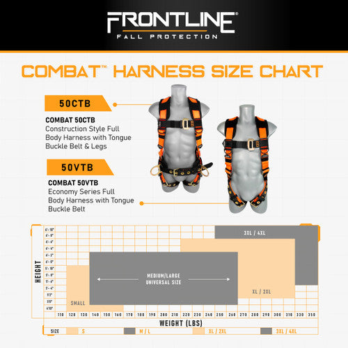 Frontline 50CTB Combat Construction Style Full Body Harness with Tongue Buckle Belt & Legs S